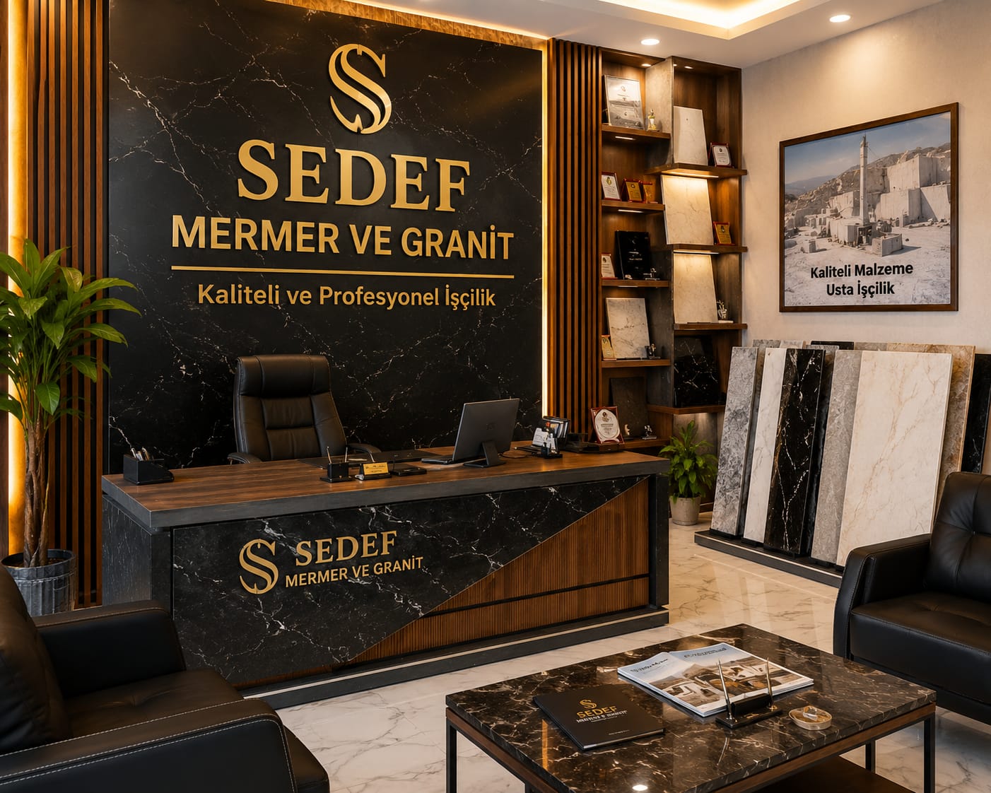 Granit mermer tezgah örneği showroom